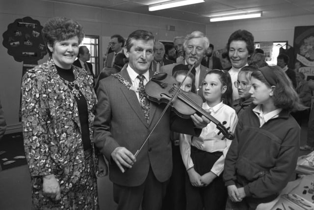 The Mayor shows off his musical skills during the opening of Heysham Community Centre