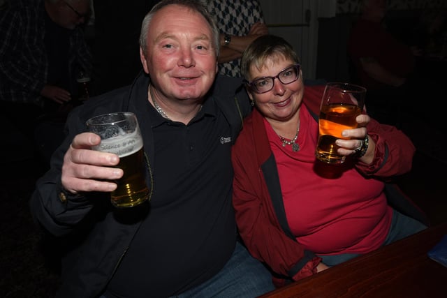 Terry and Liz McWilliams enjoy a pint