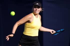 Ella McDonald of Great Britain in action during the women's singles qualifying at the Rothesay International Eastbourne at Devonshire Park (photo: Charlie Crowhurst/Getty Images for LTA)