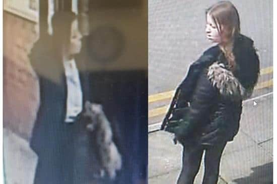 CCTV images showing missing Katie at Blackpool North station and the hospital.