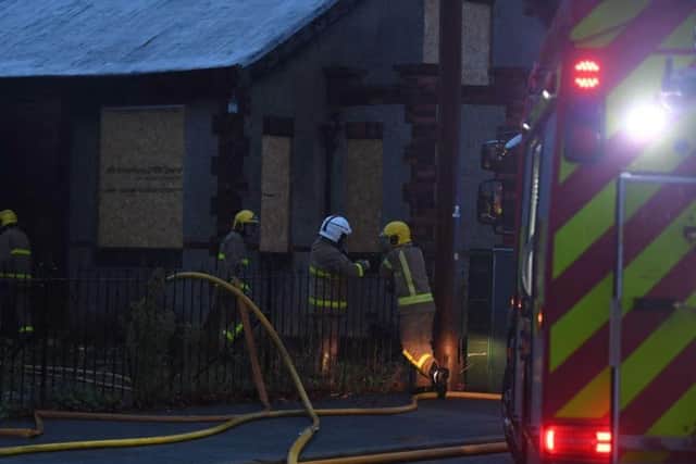 Emergency services at the scene of a fire at St David’s Church in Eldon Street, Preston