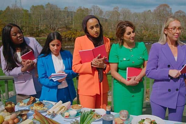 Some of the 'girls' team' on The Apprentice try to organise a Highlands corporate away day. From left, Foluso, Amina, Noor, Raj and Sam (Picture: Fremantle Media Ltd)