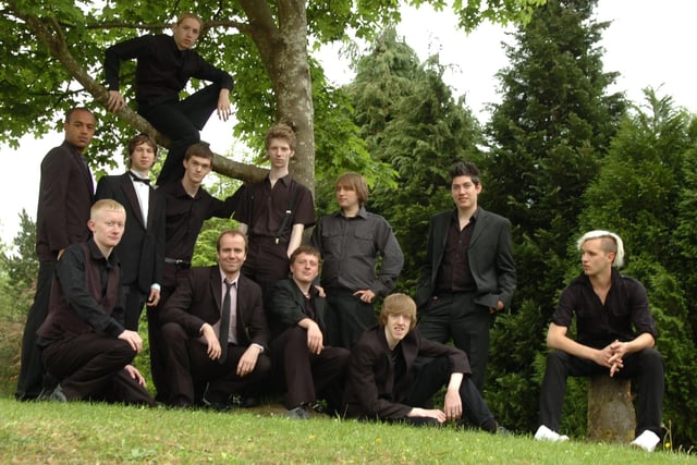 All the men together - cast members of the Preston College end of year show Footloose