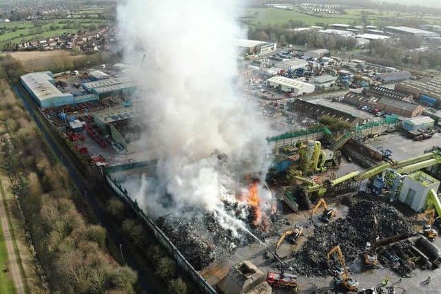 This drone picture shows the scale of the waste fire. Picture: Lancashire Fire and Rescue