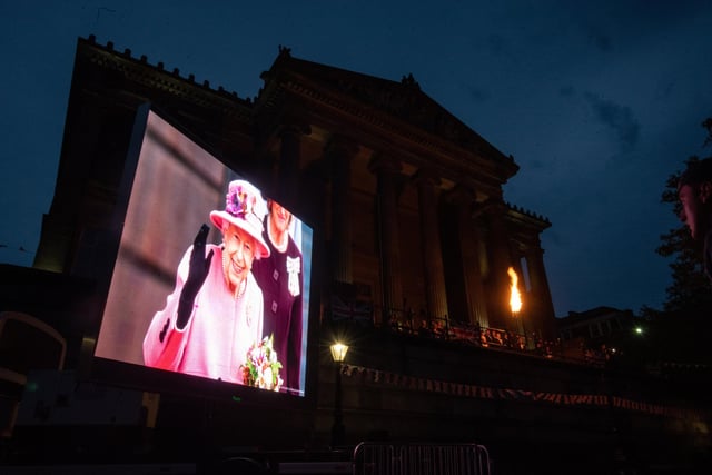 The Queen is captured on the big screen at Preston Flag Market