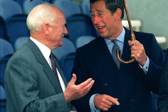 Tom Finney and Prince Charles in one of the stands