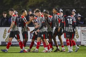 Chorley celebrate Mark Ellis' opening goal against Buxton in midweek (photo: David Airey/dia_images)