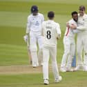 Jimmy Anderson (right) celebrates a wicket with Hassan Ali (Andrew Matthews PA Wire)