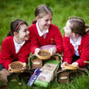 Pupils at Woodlea Junior School with the equipment donated by Barratt Homes