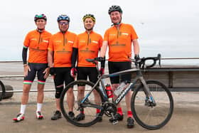 TV's The Yorkshire Vet Peter Wright with his team before setting off on the coast to coast cycle ride from Morecambe promenade to Bridlington raising funds for Photo: Kelvin Stuttard.