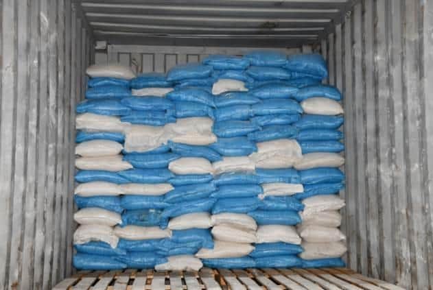 The drugs, which weighed 1.3 tonnes, were discovered in a shipping container at the Port of Felixstowe, Suffolk, after they had arrived from Sierra Leone in west Africa. The class A drugs had a street value of £140m and were hidden in 20 kilo sacks with a cover load of flour and were destined to be delivered to an industrial estate in Wigan, Lancashire.