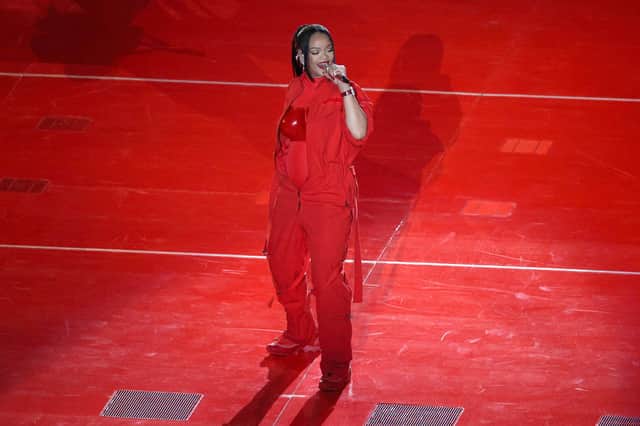 Rihanna on stage at the superbowl (photo: Getty Images)