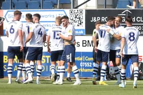 PNE players celebrate Brad Potts' goal of the season at Luton Town