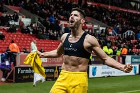 Preston North End's Ched Evans celebrates scoring the winning goal against Stoke City at the start of the month