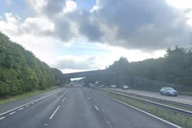 A vehicle caught fire on the M65 between junctions 9 and 8 near Burnley (Credit: Google)