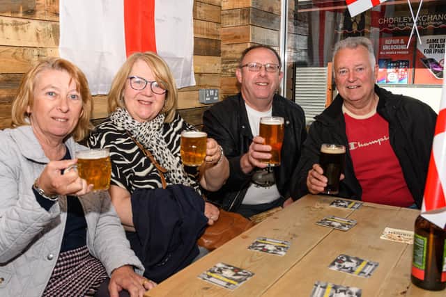 Diane Peplow, Liz Turner, Graham Turner and Martin Peplow at Ben's Tap and Bottleshop for the Chorley Pub Festival in 2022. Photo: Kelvin Stuttard