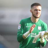 Preston North End's Freddie Woodman applauds the fans at the final whistle