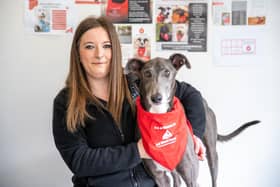 Portia Keates with Blake at Stanley House Vets in Barnoldswick which has become a pet blood donor centre Photo Stanley House Vets