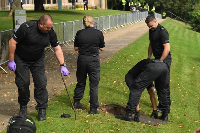 Police combed every inch of Astley Hall's grounds in preparation for the arrival of some of the world's most senior parliamentarians last September