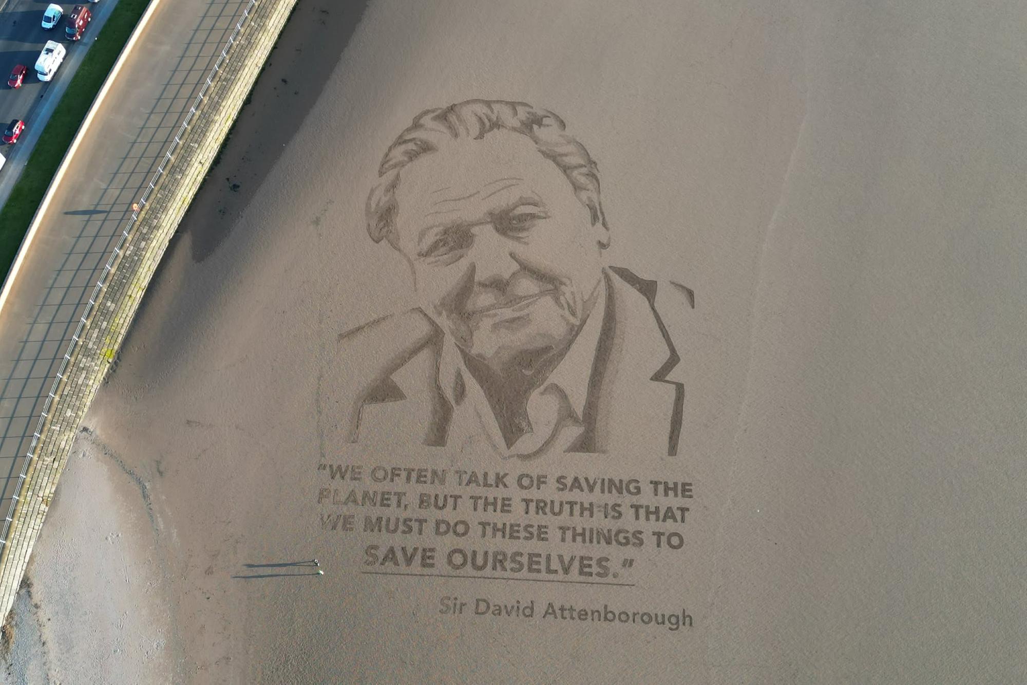 Stunning sand art on Morecambe beach honours Sir David Attenborough