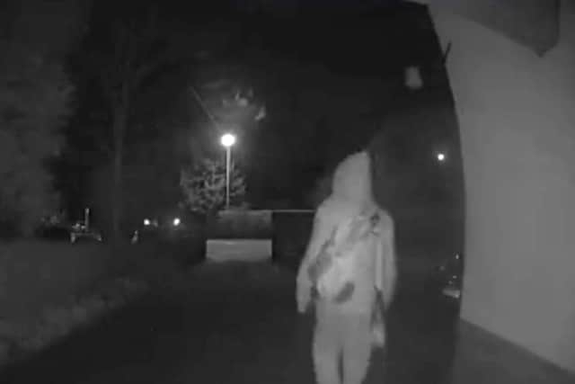Footage shows the brazen thief helping himself to a milk carton just three minutes after it was delivered.