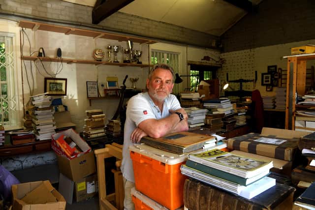 Bookbinder Peter Doyle in his workshop at Worden Park, Leyland.
