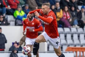 Hallam Hope missed an opportunity to equalise for the Shrimps Picture: Morecambe FC