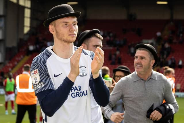 Preston North End defender Sepp van den Berg joins in with the Gentry Day celebrations at the final whistle