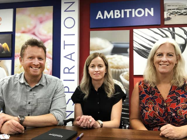 Preston based bakery supplies specialist BAKO has extended its link to Limitless PR. Pictured are: Greg Wilson from Limitless, Gemma Webster from BAKO and  Cathy Midgley of Limitless