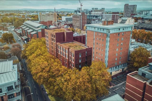 How the new L-shaped block would look from the air next to the old Lawson Street Police Station (Image: FCH).