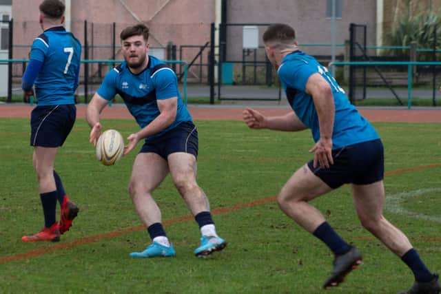 Jacob passes to Joe in action for the UCLan Men’s Rugby League Team