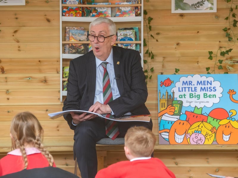 The new Mr Men and Little Miss book proved a page turner for the veteran politician - and the youngsters listening to him
