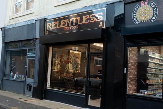 Exterior of Relentless Tattoos in Burnley Town Centre. Photo: Kelvin Lister-Stuttard