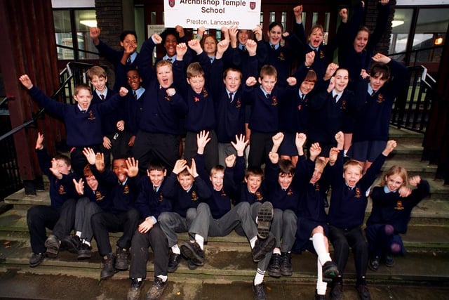 Archbishop Temple High School pupils after the school received excellent results in their Ofstead report