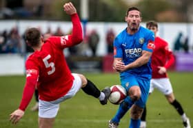 Lancaster City take on FC United of Manchester at Giant Axe earlier this month