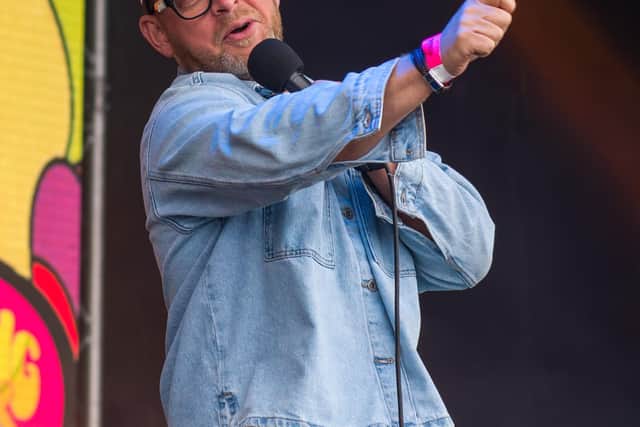 Comedian Dan Nightingale takes to the stage.