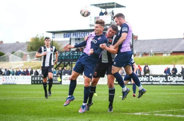 Match action from Chorley's cup clash at home to Blyth Spartans (photo: Stefan Willoughby)