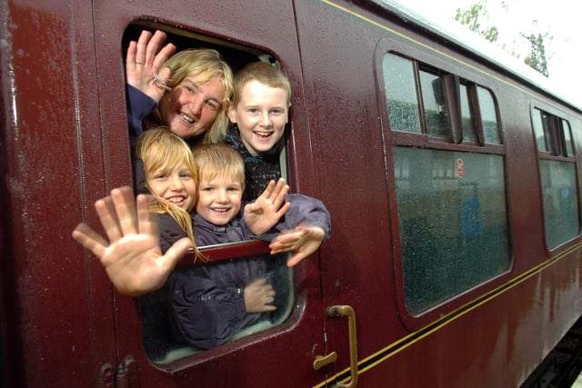 Doreen Milne from Broughton aboard a steam train with her grandchildren Stephanie and Luke Marsden and Brandon Kellett at the Steam Railway Museum in Preston