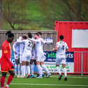 Celebrations after Mo Faal's second goal. Photo: Steve McLellan