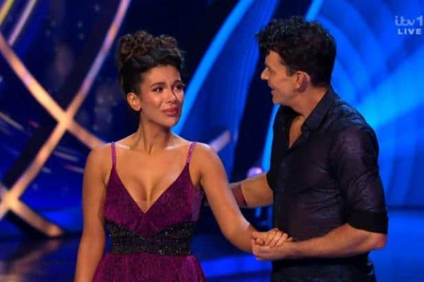 Ekin-Su is visibly upset as she is eliminated from Dancing on Ice (Image: ITV)