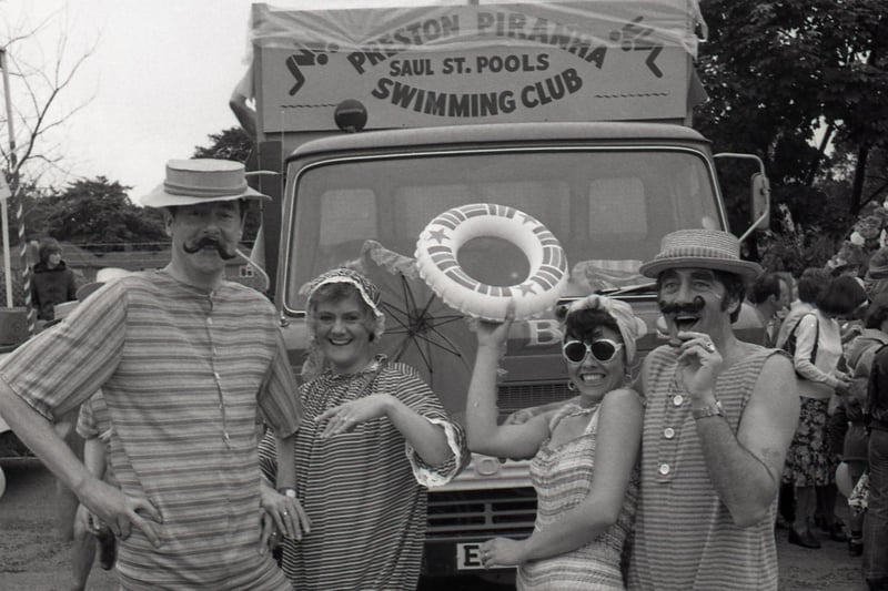 Fears that the fifth annual Penwortham Gala would be a wash-out were dispelled when crowds turned out in their thousands, despite heavy rain. This group were representing Preston Pirhana Swimming Club