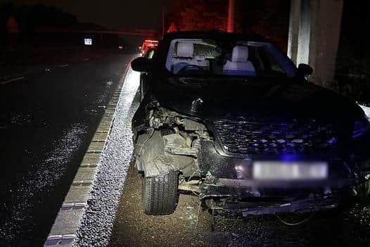 A man was charged with failing to provide a specimen for testing after joining the M6 in a damaged car (Credit: Lancashire Police)