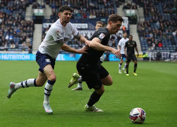 Queens Park Rangers' Jimmy Dunne shields the ball from Preston North End's Robert Brady
Photographer Stephen White / CameraSport
The EFL Sky Bet Championship - Preston North End v Queens Park Rangers - Friday 18th April 2025 - Deepdale - Preston
World Copyright © 2025 CameraSport. All rights reserved. 43 Linden Ave. Countesthorpe. Leicester. England. LE8 5PG - Tel: +44 (0) 116 277 4147 - admin@camerasport.com - www.camerasport.com