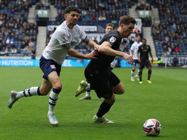 Queens Park Rangers' Jimmy Dunne shields the ball from Preston North End's Robert Brady

Photographer Stephen White / CameraSport

The EFL Sky Bet Championship - Preston North End v Queens Park Rangers - Friday 18th April 2025 - Deepdale - Preston

World Copyright © 2025 CameraSport. All rights reserved. 43 Linden Ave. Countesthorpe. Leicester. England. LE8 5PG - Tel: +44 (0) 116 277 4147 - admin@camerasport.com - www.camerasport.com