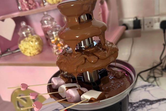 A chocolate fountain is also available to sample