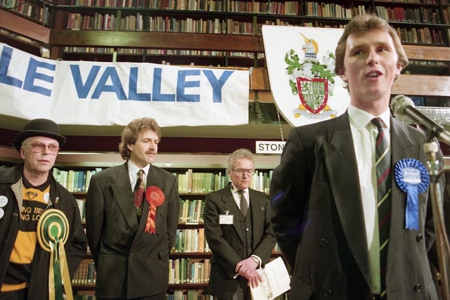 Nigel Evans is elected as MP for Ribble Vally during the April election of 1992