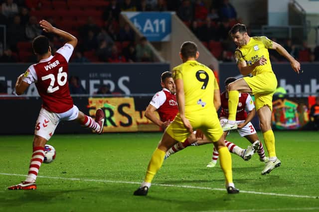 Andrew Hughes of Preston North End scores his team's goal during the Sky Bet Championship between Bristol City and Preston North End at Ashton Gate.