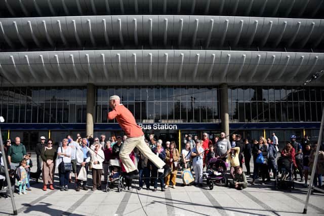 Events during the Lancashire Encounter arts festival in Preston city centre
Stefano Di Renzo during his Hold On act at Preston Bus Station