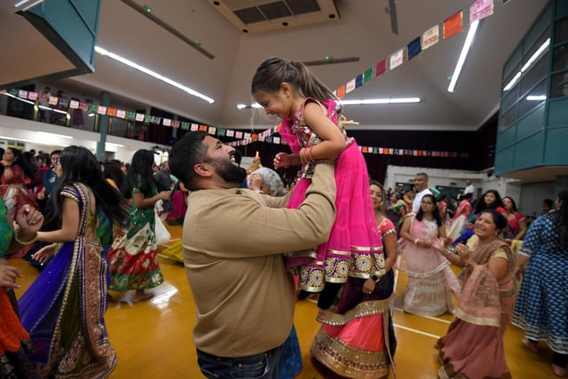 Worshippers at the Gujarat Hindu Society Temple in Preston celebrating Navaratri, an annual festival observed in honour of the goddess Durga that lasts nine nights