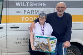 Lou Yewdall of Wiltshire Farm Foods (left) and Brian Clarke (right)